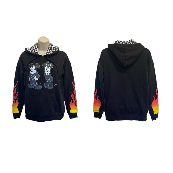 Vans x Disney Punk Mickey & Minnie Mouse Flames Checkered Pullover Hoodie Sz XS - Picture 2 of 16